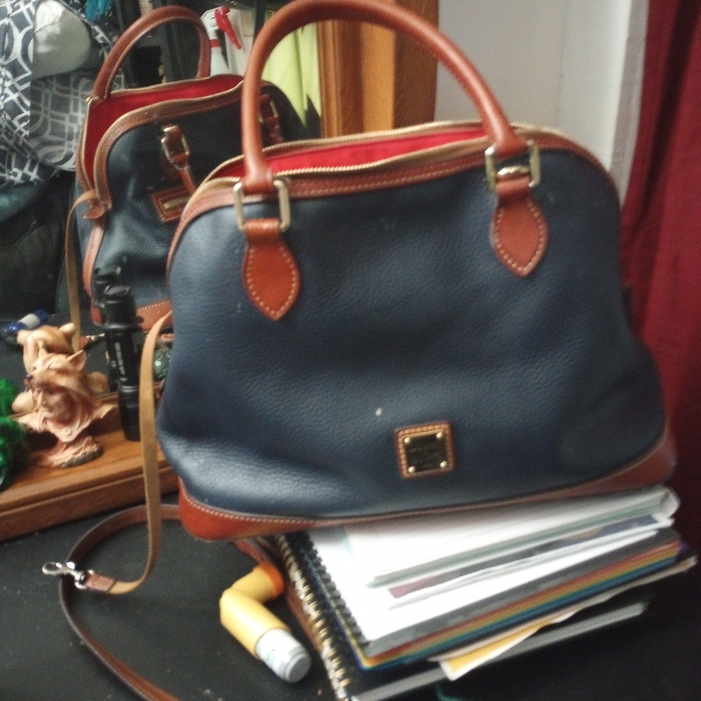 Dooney and Bourke Zip Zip Satchel Dark Blue w Brown trim